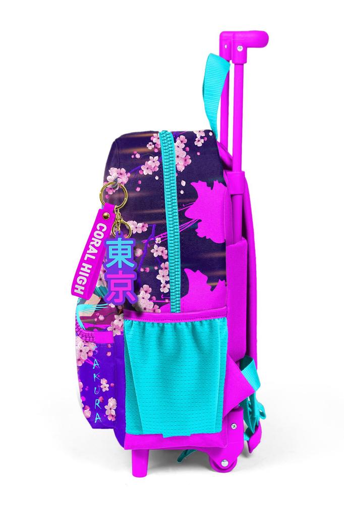 Tiny Nest Trolley-Rucksack, Lila, Rosa, Anime-Katzen-Muster, Zwei Fächer, 24053