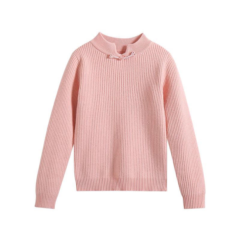 2025 New Chinese Style Girls' White Sweater - Thick Knit Base Layer for Autumn/Winter