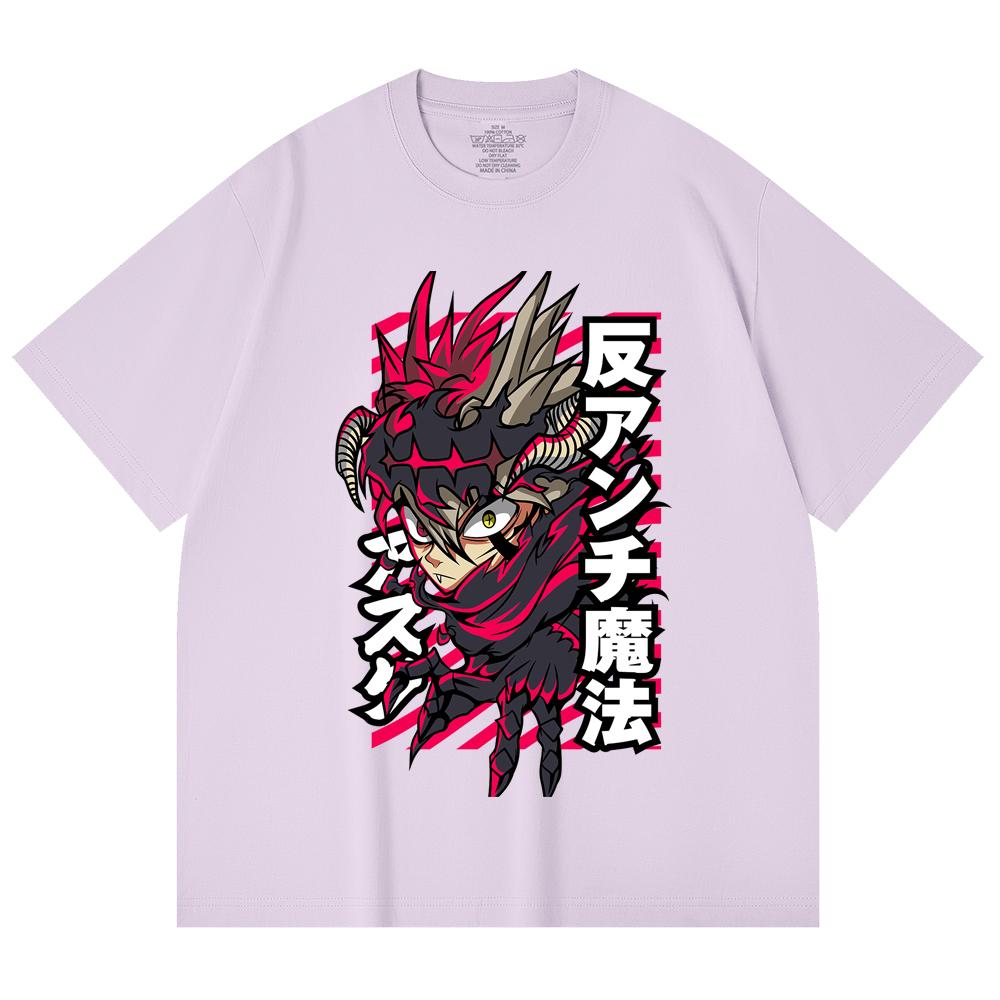 230 Gsm 100% Cotton Black Clover V5 Asta Demon Print Unisex Heavy Cotton T Shirt