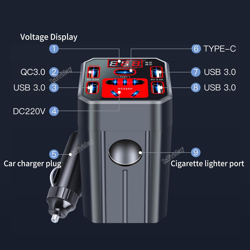 10V-220V Car inverter MAX 200W Car Power Inverter Led Display 3 USB Ports Cigarette Lighter Voltage Transformer For Laptop Table