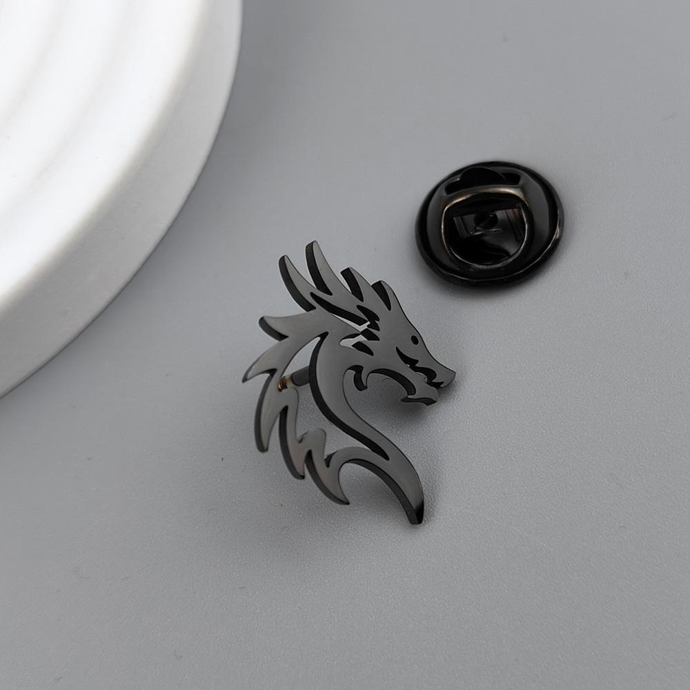 New dragon hollow men's lapel pin, 316L stainless steel gold-plated badge, black brooch for suit accessories, gift for father
