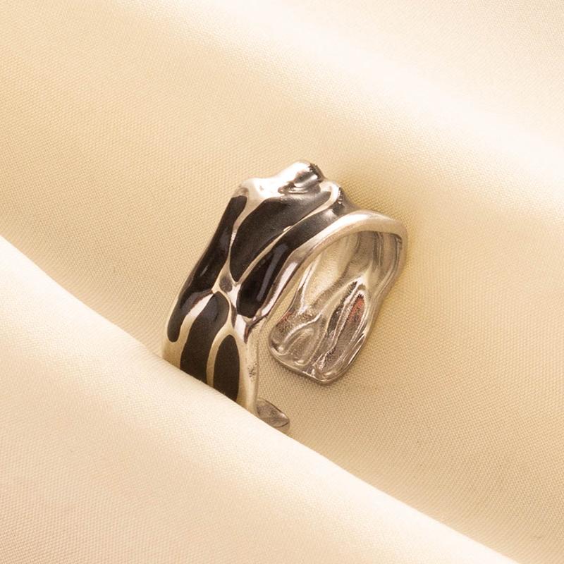 Punk Vintage Black Enamel Ring Stainless Steel Open Rings For Women Men Jewelry Fire Evil Eye Bague Acier Inoxydables Femme Gift