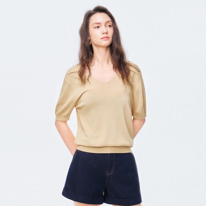 V-neck Cross-back Short Sleeve Knit Top