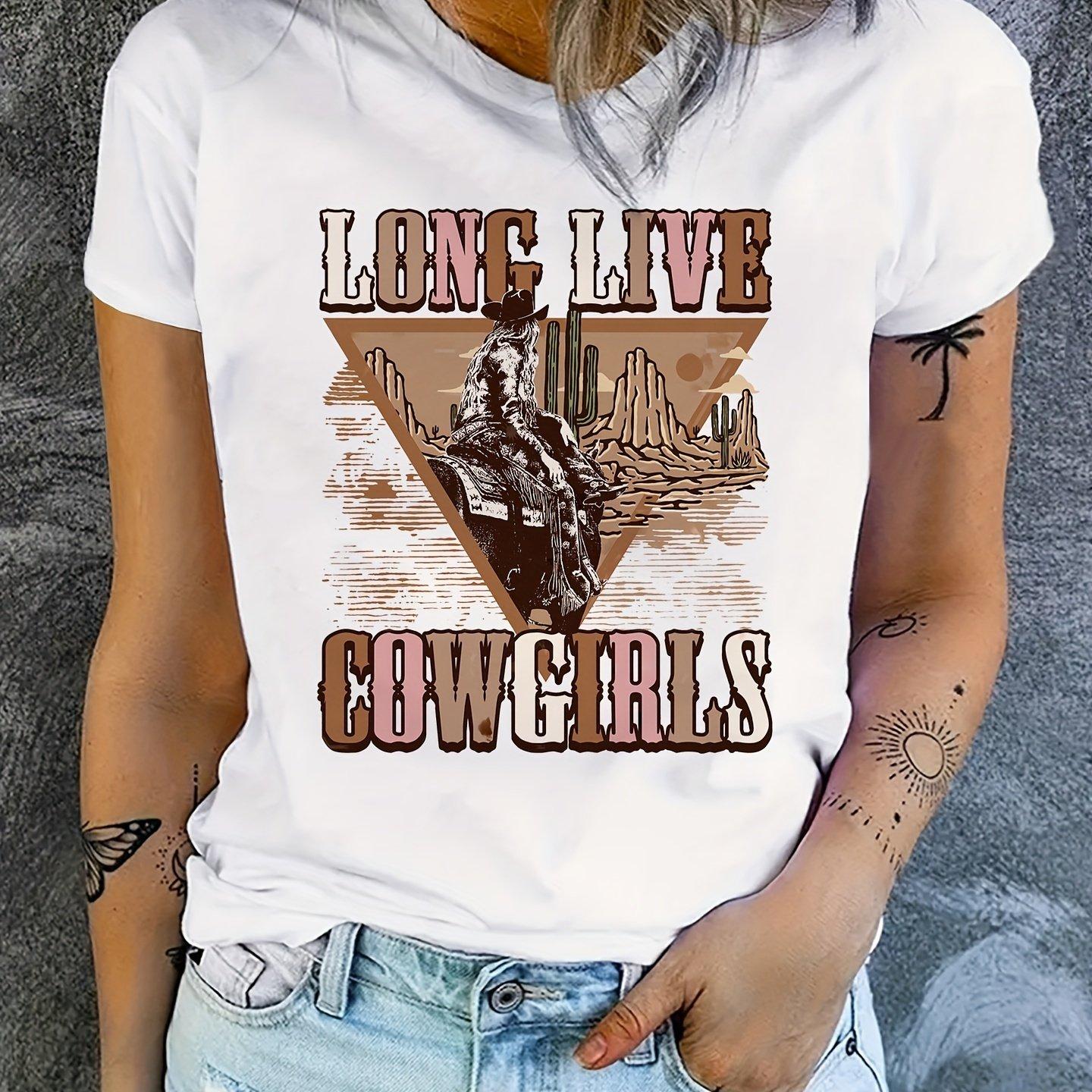 

Да здравствует футболка с принтом «Cowgirls», короткий рукав, круглый вырез, повседневный топ для лета и весны, женская одежда, белые модные женские футболки XXXL