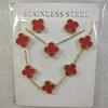 13mm Clover Pendant Necklace Bracelet Earring Set 18K Gold Plated Stainless Steel Jewelry Women Men