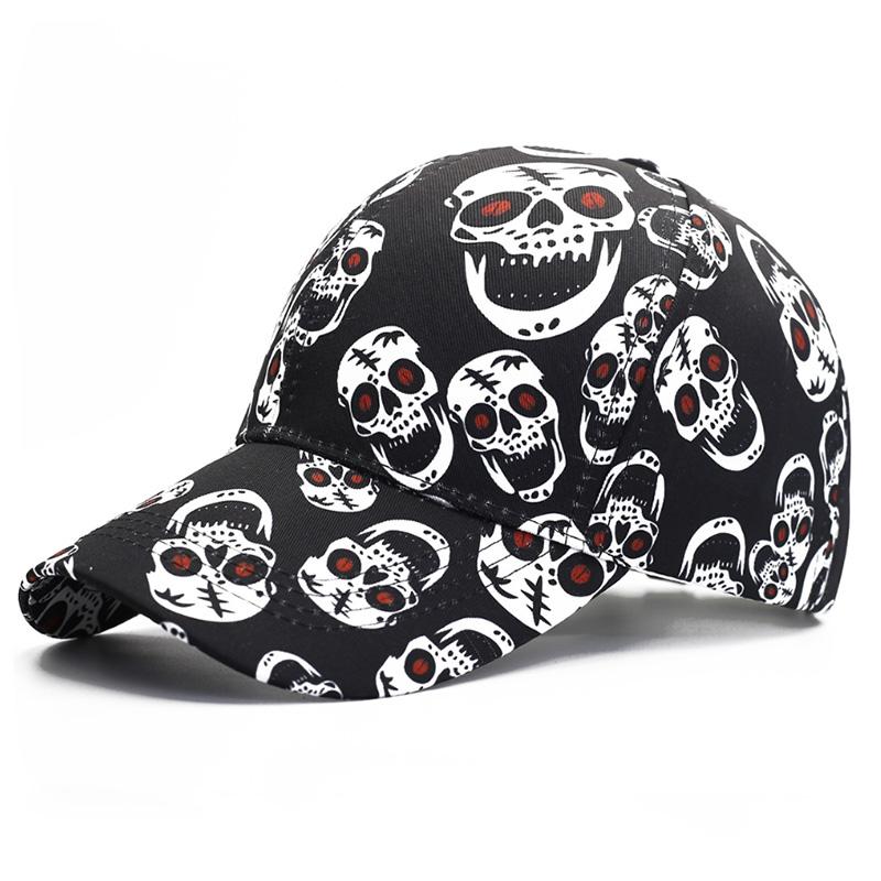 Skull Print Black Baseball Cap Women's Y2K Vintage Sun Hat Men Unisex Dad Hats