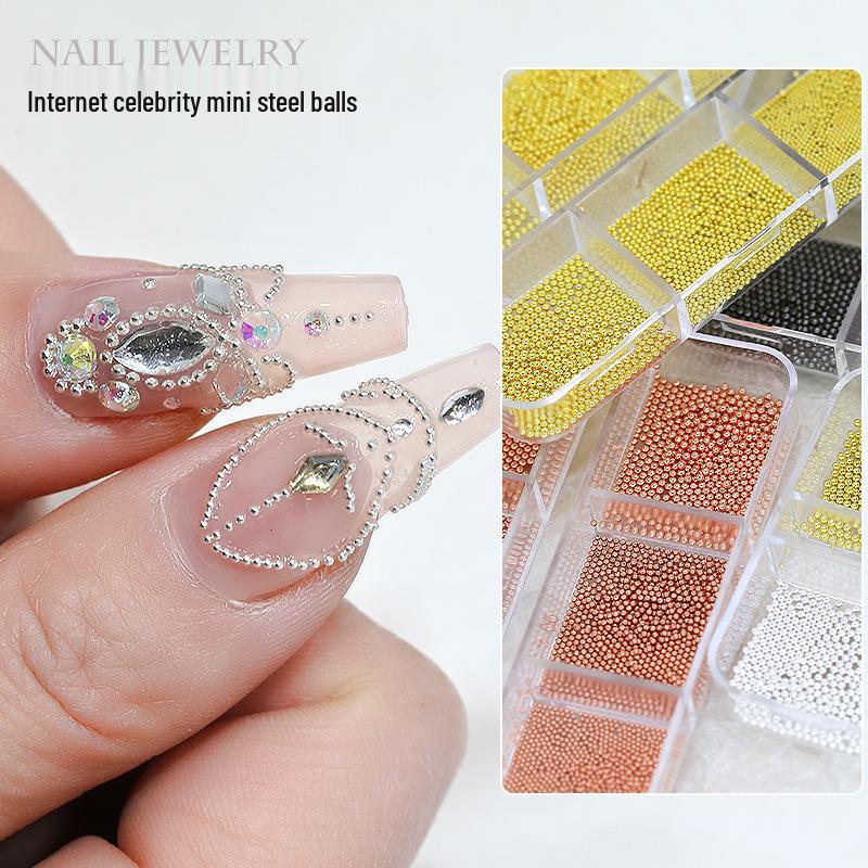 

Mini Steel Bead Nail Art Decorations - Mixed Sizes, 6-Grid Set