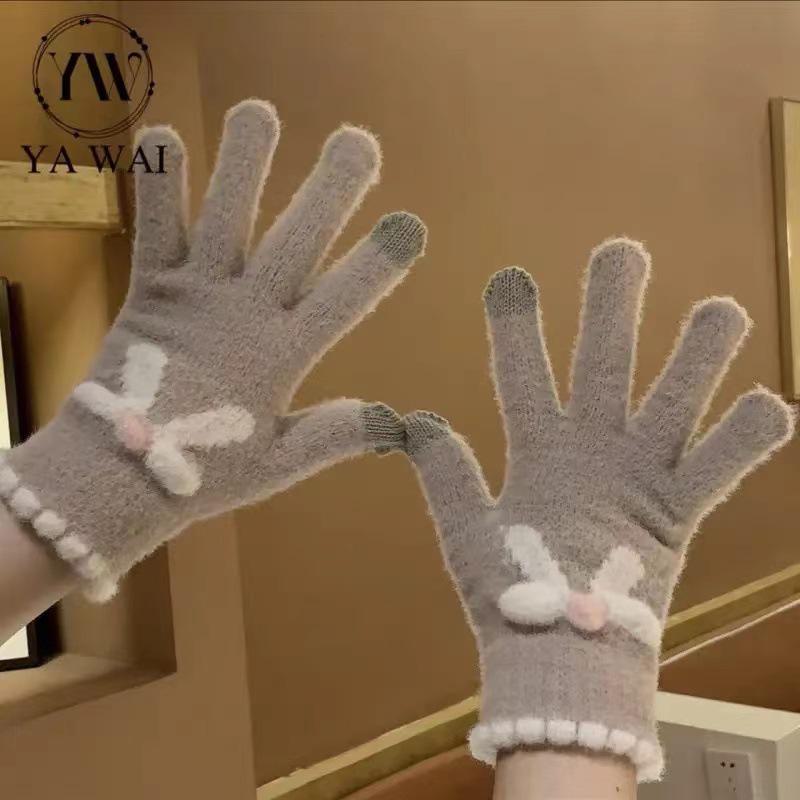 Women's Wool Touchscreen Gloves with Bow – Cute and Warm for Autumn and Winter Riding