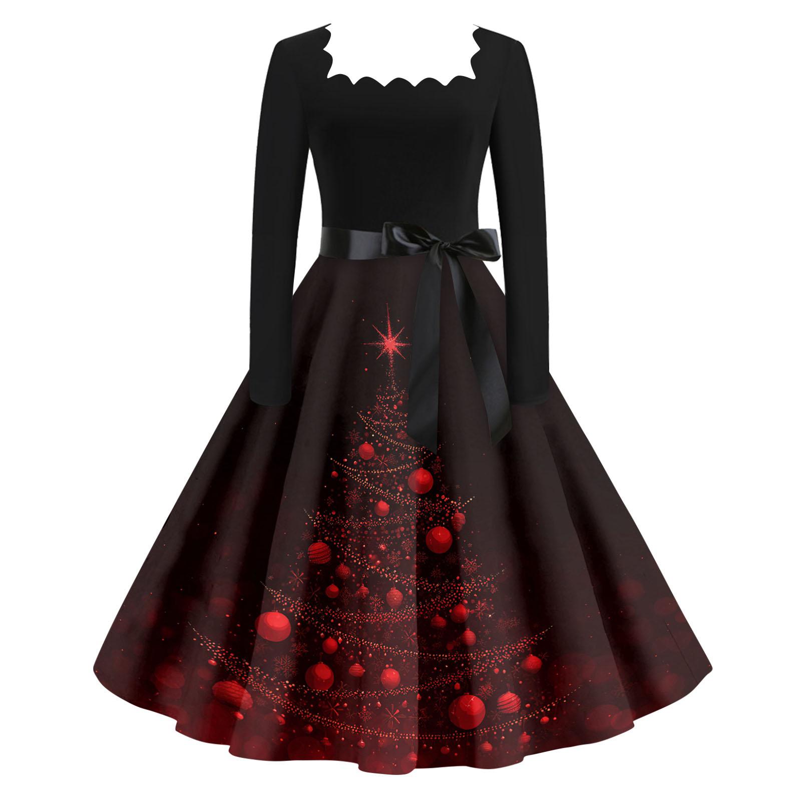 

Women s Casual Fashion V Neck Christmas Printed Vintage Dress L