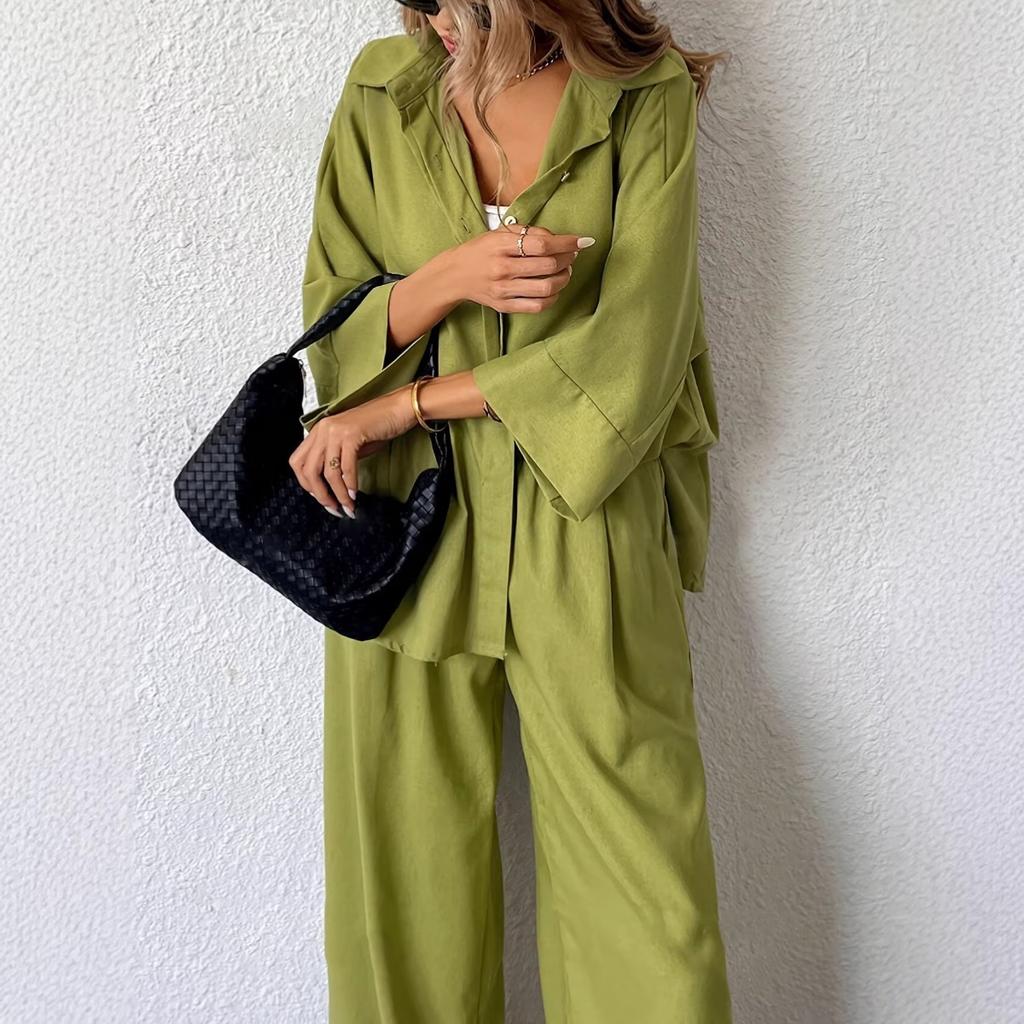 Spring Summer Women's 2 Pieces Outfits, Loose Plus Size Shirt & Long Pants Set, Casual European American Style Clothing
