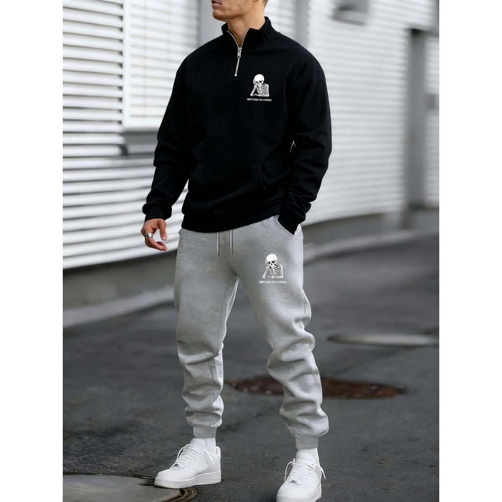 

This New Men s Zipper Shirt and Pants Set Features a Skull Pattern Print, Making It a Comfortable and Fashionable Sportswear for Autumn and Winter S
