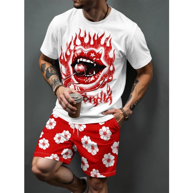 2026 Summer Fashion Men s Wear Men s 3D Printed Short-Sleeve Set Outdoor Casual XXS