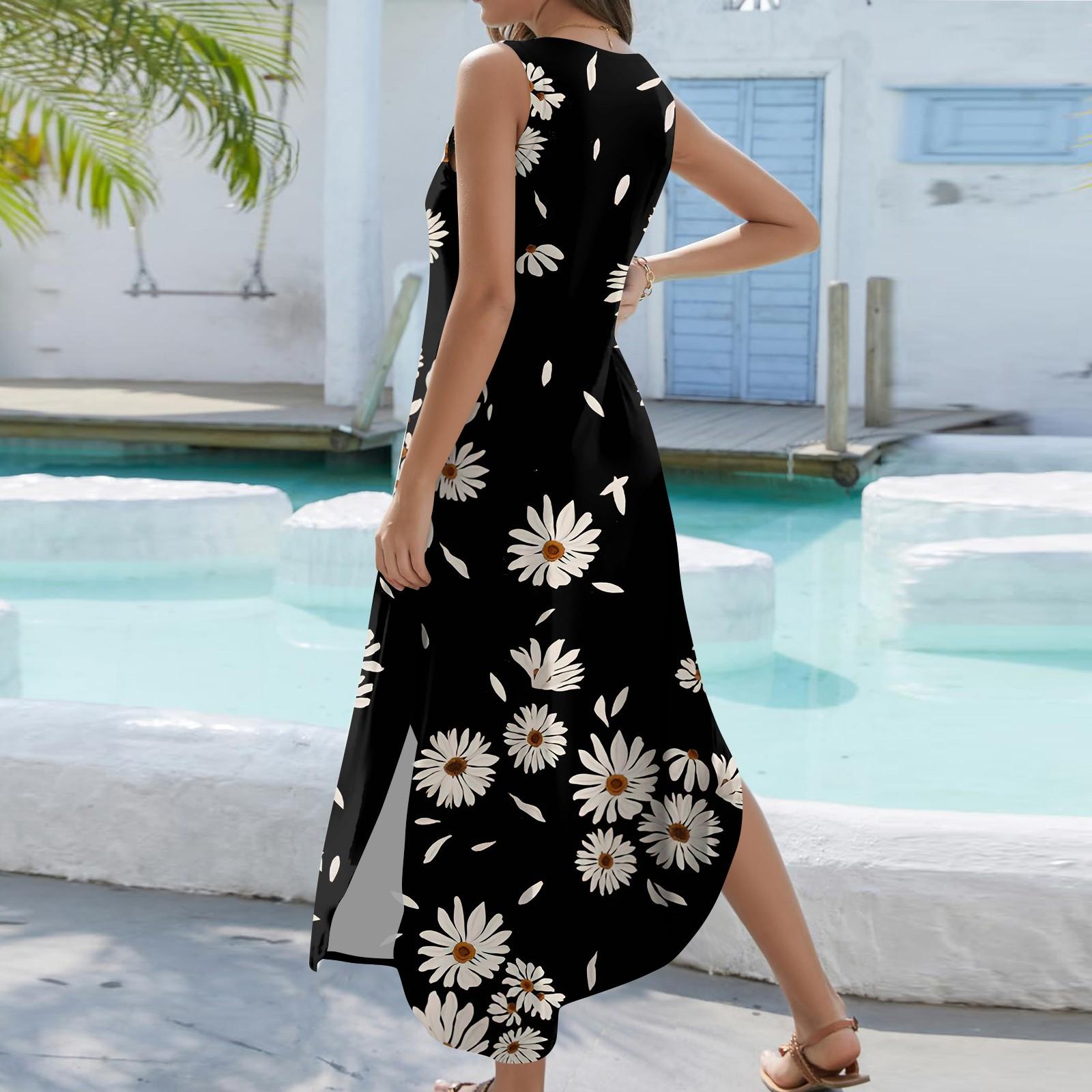 Женское летнее повседневное свободное платье-макси с жилетом и цветочным принтом — фото 6