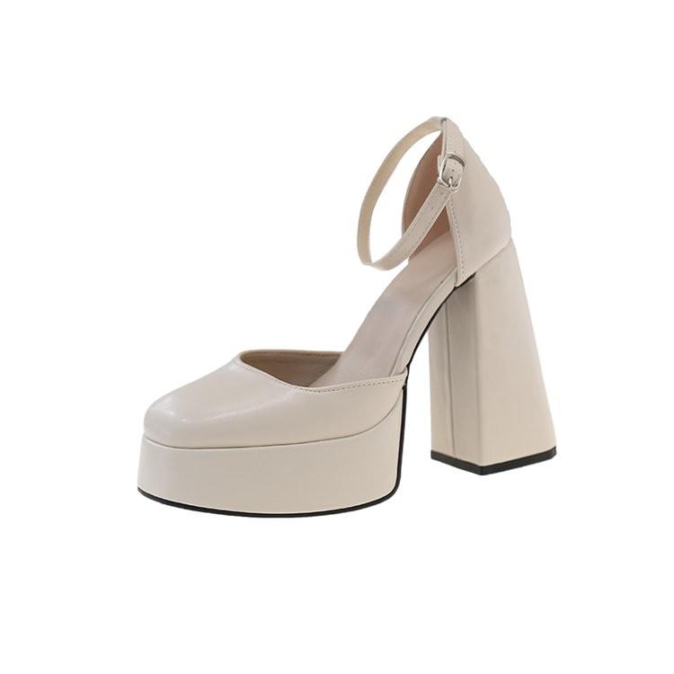 French fashion versatile single shoes 2025 new spring and summer thick heel shallow mouth one-word buckle Mary Jane high heels women