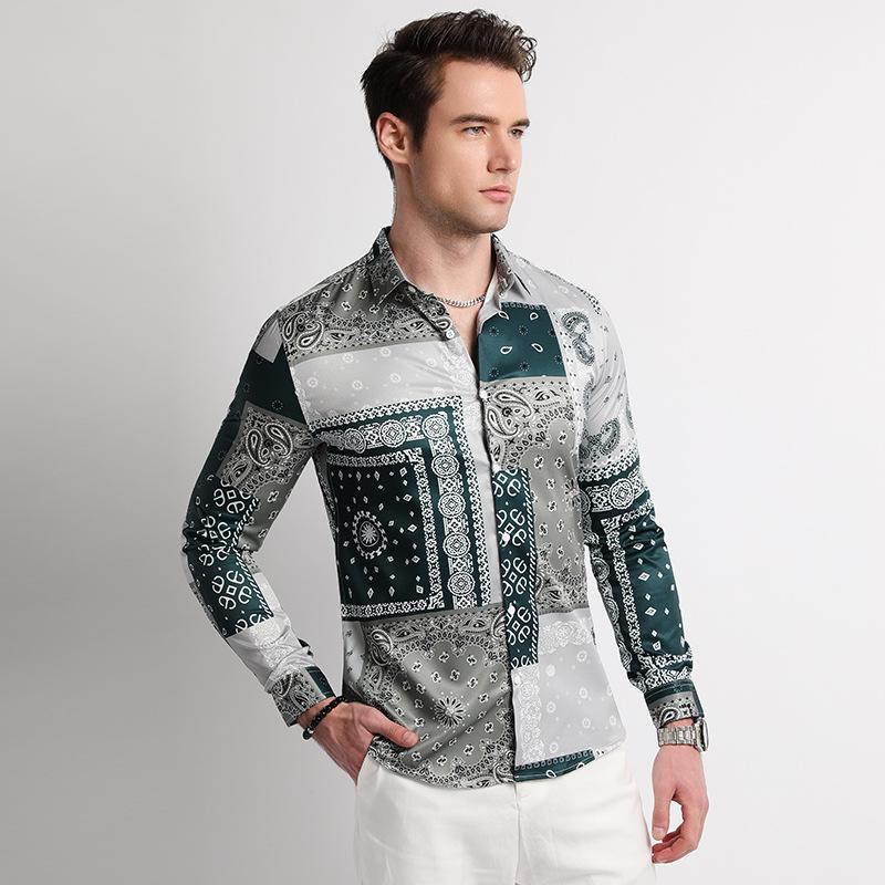 

Лидер продаж, новая рубашка с цифровой печатью, мужская индивидуальная рубашка с длинным рукавом и цветочным принтом M зелёный