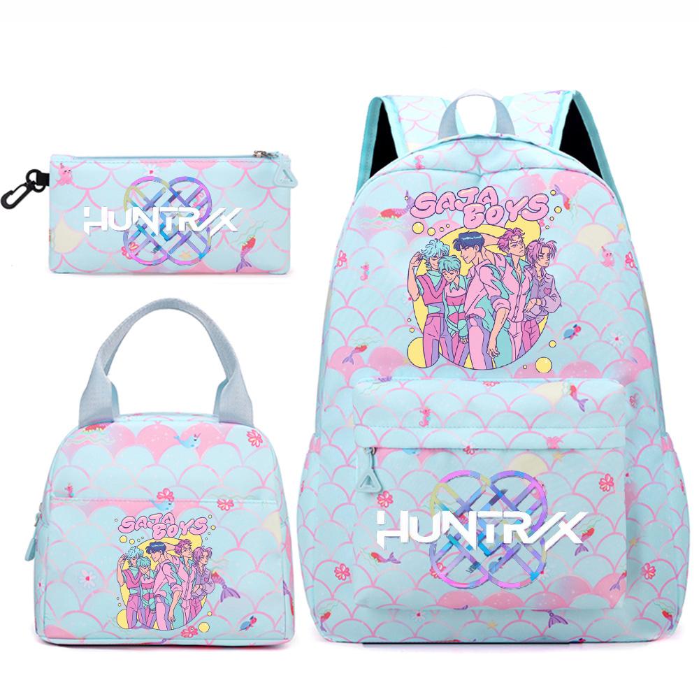 3Pcs/set Cute Kpop Printed Backpack Handbag Pencil Case for Teenger Student Girl Boy Schoolbag Kid Bookbag Large Capacity Travel Bag Gift Mochila
