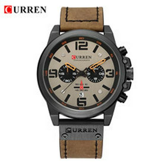 Curren 8314 Men s Multifunction Sports Watch with Six-Hand Calendar, Large Dial, and Leather Strap