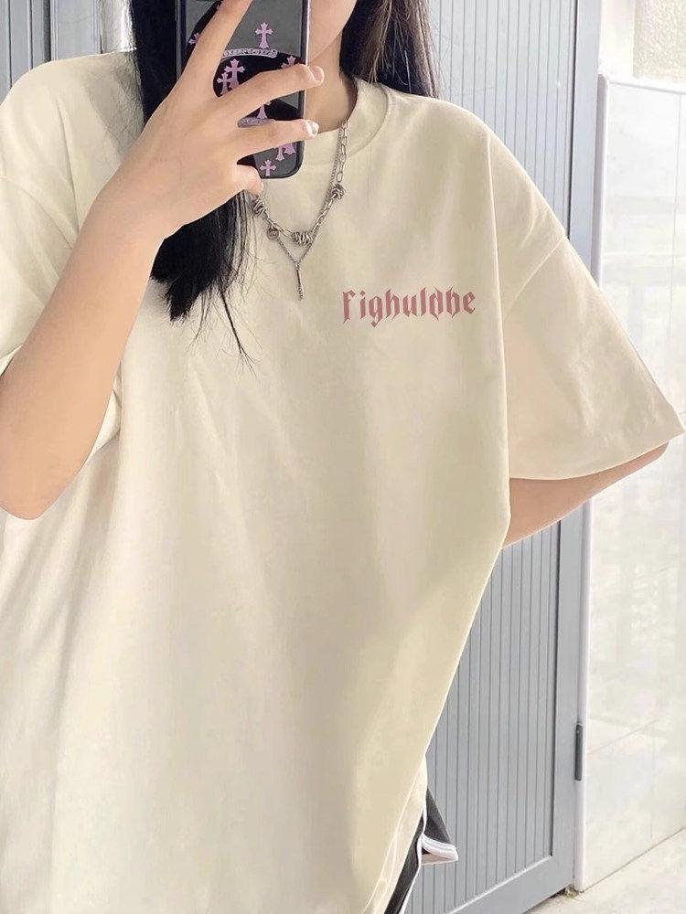 American Retro Plus Size Cotton T-Shirt - Women's Summer Casual Loose Fit, Mid-Length, Short Sleeve.