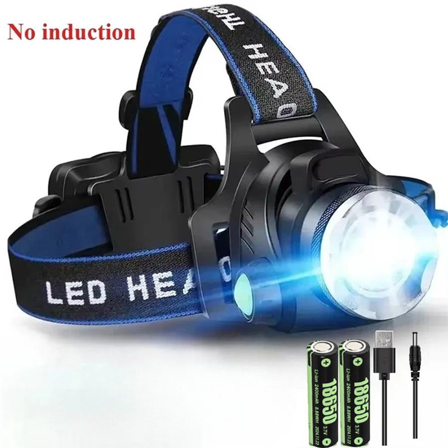 Ultra-bright Sensor Industrial Headlamp Portable LED Headlight Zoomable Waterproof Camping Light Powered By 2x18650 Batteries