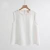 T-shirt Senza Maniche in Cotone Lino da Donna Magliette Estive Girocollo Bianco Nero Canottiera Stile Coreano Canottiere
