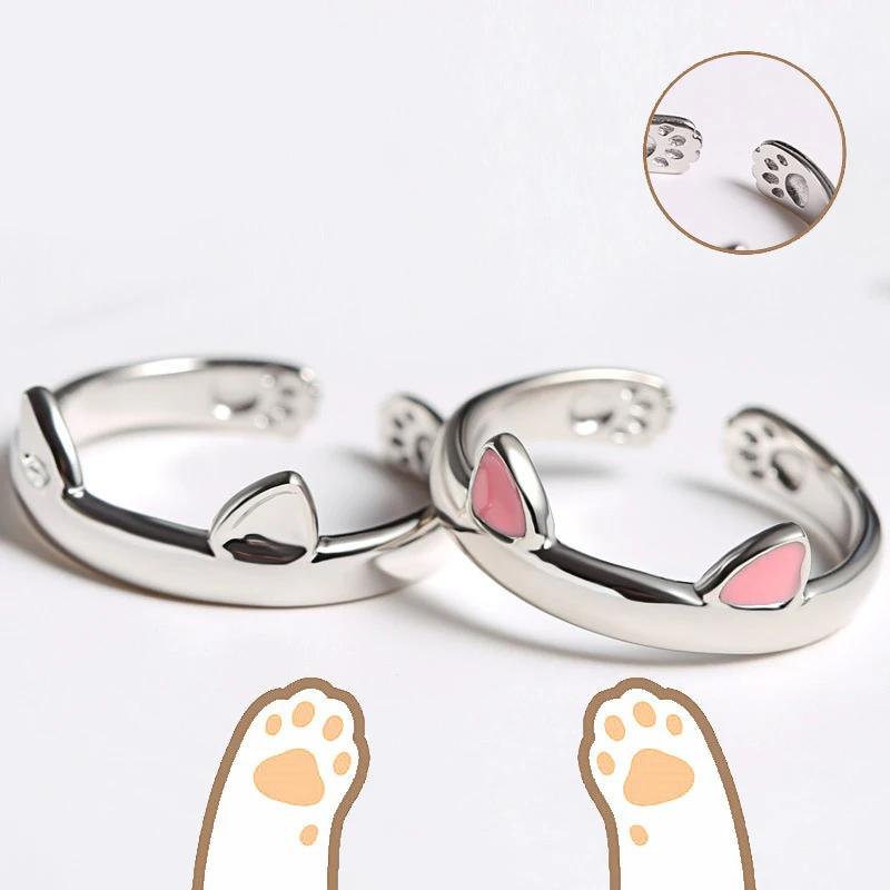 Y2K Cute Cat Paw Print Ring for Women Girls Cat Claw Embrace Tightly Design Open Rings Fashion Party Birthday Finger Rings Gifts