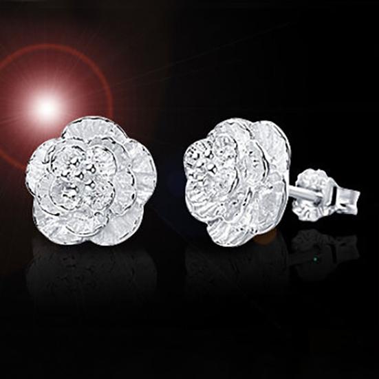 1 Pair Women Fashion Romantic Piercing Flower Shape Silver Plated Stud Earrings Jewelry for Party