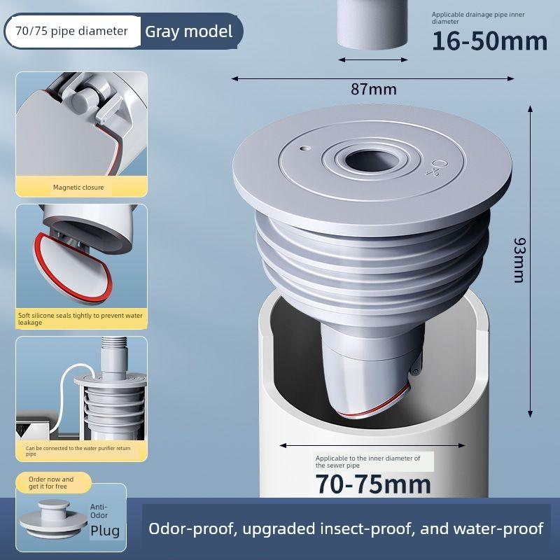 Universal 35-75mm Anti-Insect and Anti-Odor Sealing Plug, Anti-Overflow Sewer Three-Way Connector, Anti-Odor Shield Floor Drain Cover