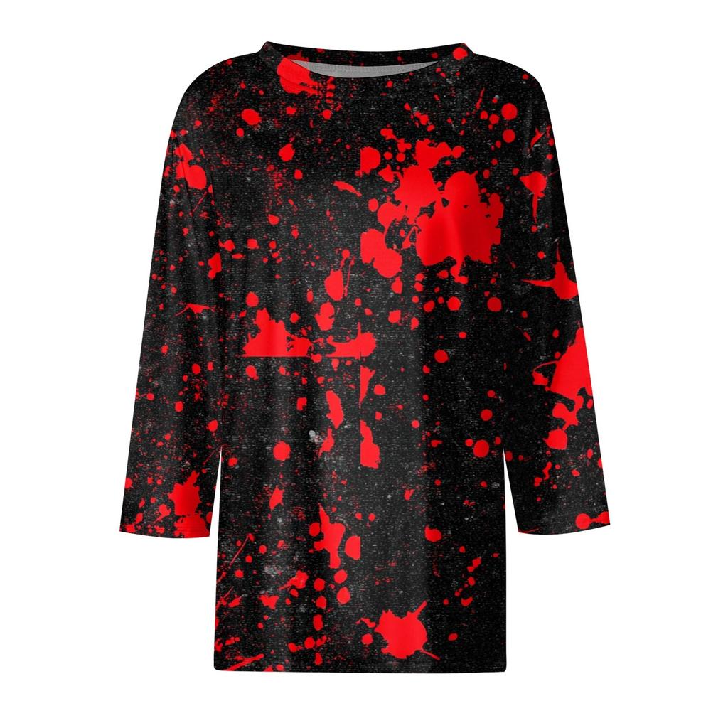 Women's Fashion Casual Three-quarter Sleeve Halloween Printed Round Neck Top