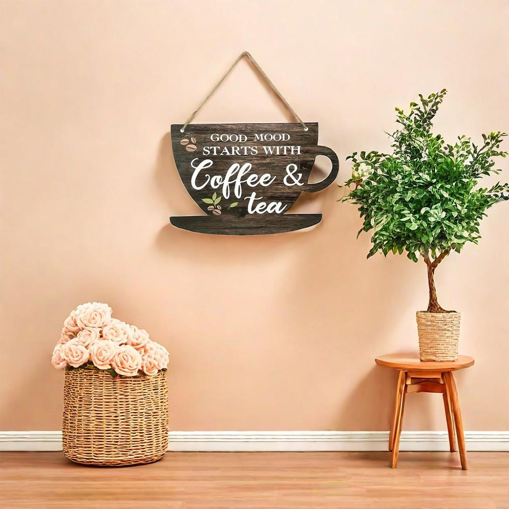 Vintage Coffee Wooden Sign Plaque Decorative Wooden Coffee Door Pendant for Kitchen Cafe Shop