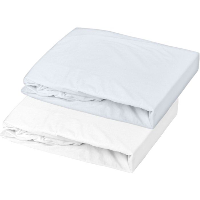 Lot de 2 draps housse - MON PTIT DODO - Jersey 100% coton - 60 x 120 cm - Blanc et light blue