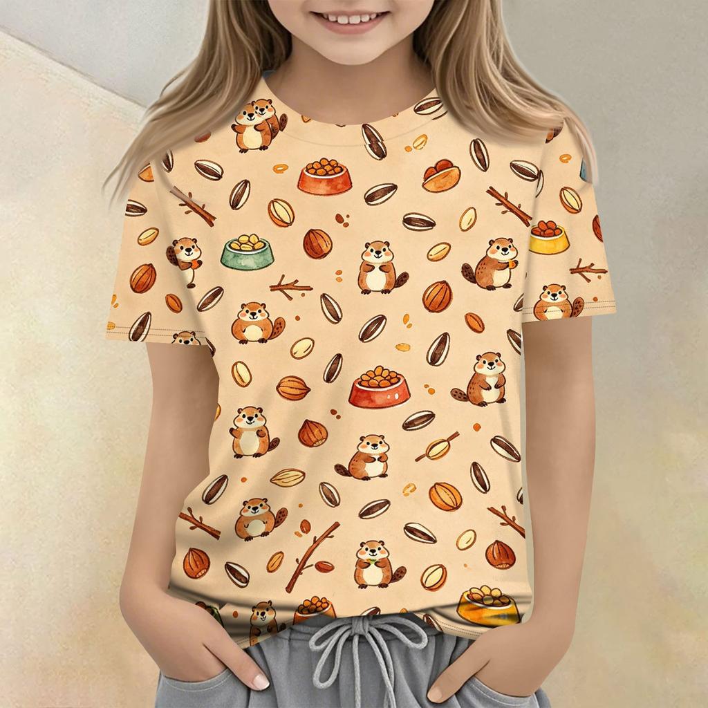 Kids Animal Print Crew Neck Short Sleeve Casual Loose Fit T Shirt Soft Comfortable Fabric Suitable for Everyday Wear