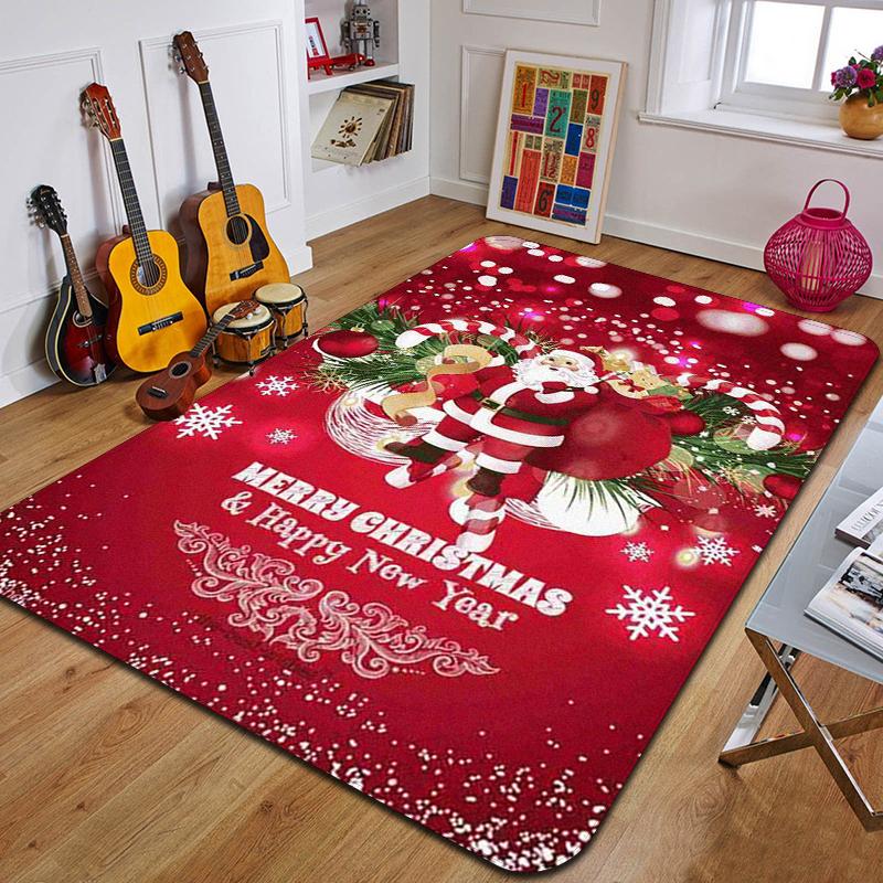 Weihnachtsmann Teppich bedruckte Eingangsfußmatte Wohnzimmer Schlafzimmer Badezimmer rutschfester Teppich Heimdekorative Bodenmatte Neujahrsgeschenk