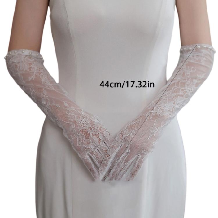 Stylish Lace and Pearls Long Gloves Designed For Ladies Music Festival Outfit Wedding Gown Accessories