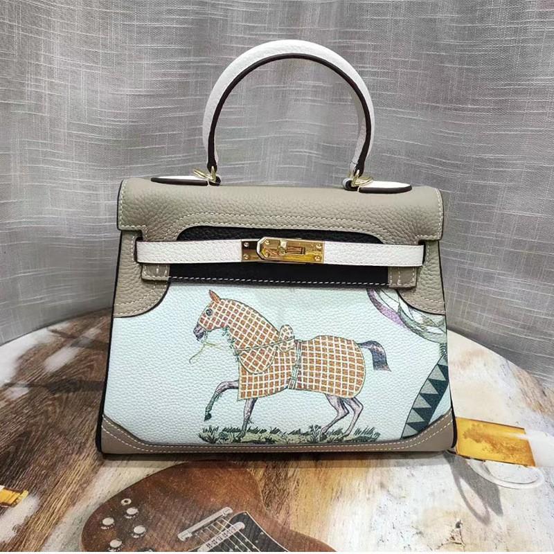Borsa Kelli alla Moda Nuova con Fantasia a Cartoni Animati Vera Pelle di Mucca Primo Strato Borsa a Spalla Singola Diagonale da Donna