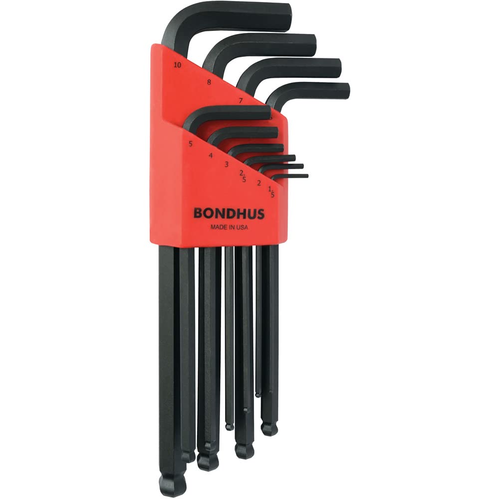 

Made in USA BONDHUS Hex Ball Point Long Black Oxide Set BLX10M 10990 L-Wrench Set, Finish, 10-Piece (1.5, 2, 2.5, 3, 4, 5, 6, 7, 8, 10mm) No.