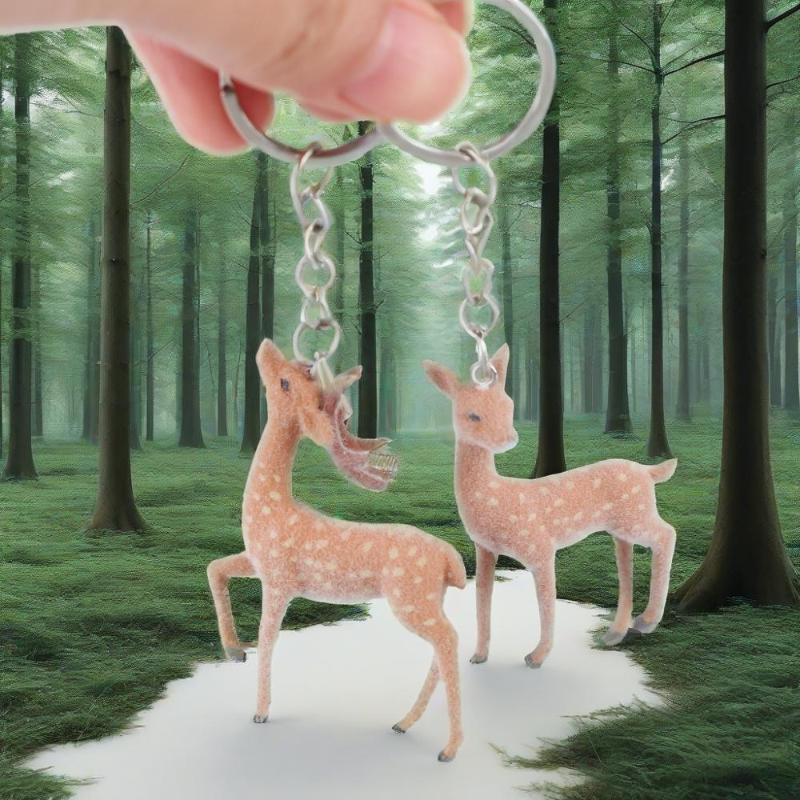 1/2Pcs Cute 3D Christmas Elk Keychains For Women Men Kawaii Flocked Sika Deer Pendant Bag Airpods Box Car Charm Jewelry
