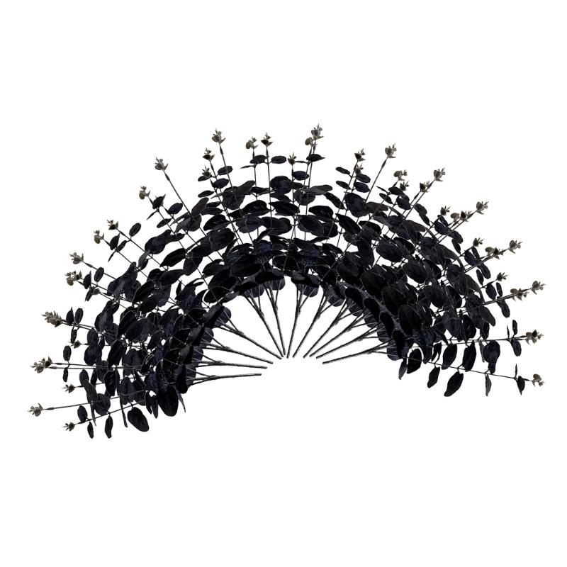 1/10/12Pcs Artificial Leaf Branch, 34cm Artificial Plant Black Leaves for Halloween Party Centerpieces, Home Decoration