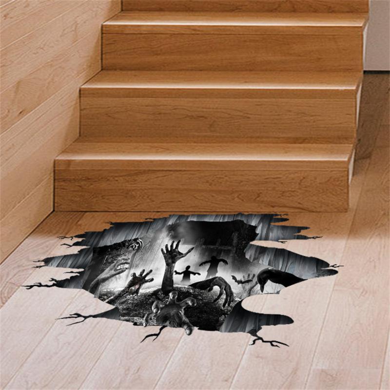 2pcs Pvc 3d Halloween Wall Stickers Scary Hand Decals Wall Posters Mural For Living Room Decor