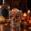 Niche Atmosphere Bar Decor Day of The Dead Wine Glass, with 3D Relief Painting, Hand-Painted Decorative Glass for Home Gothic Skull Whiskey