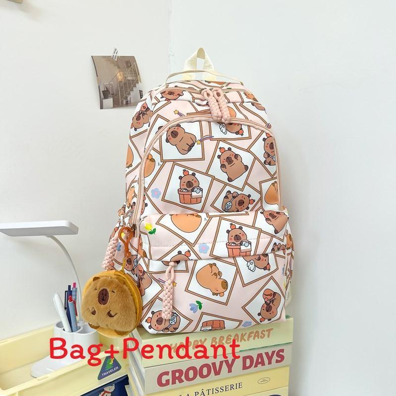 Capybara Theme School Backpack Nylon Waterproof Durable Breathable For Teen Students