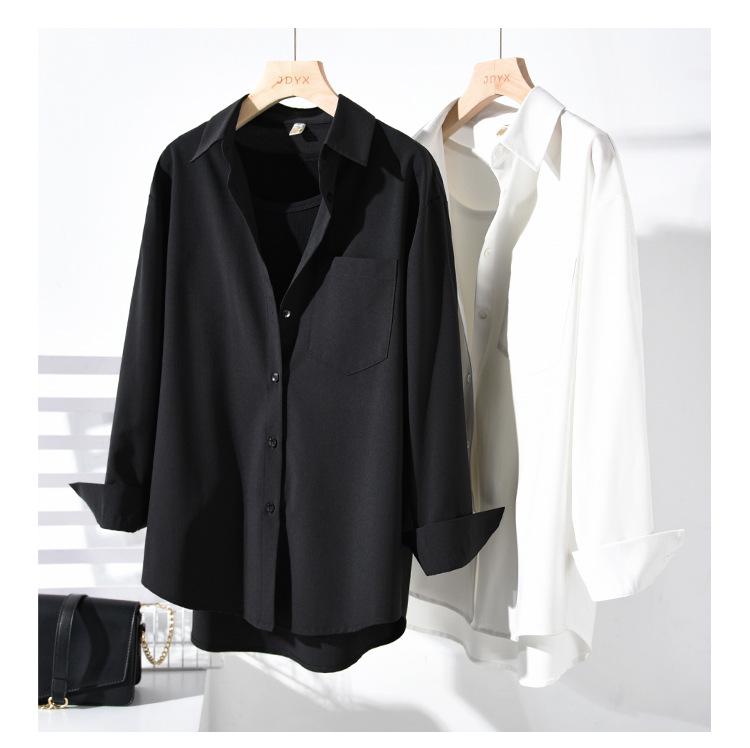 Women's White Non-Iron Wrinkle-Free Shirt Jacket - Plus Size, Loose Fit, Simple Commute Style for Spring and Autumn 2026