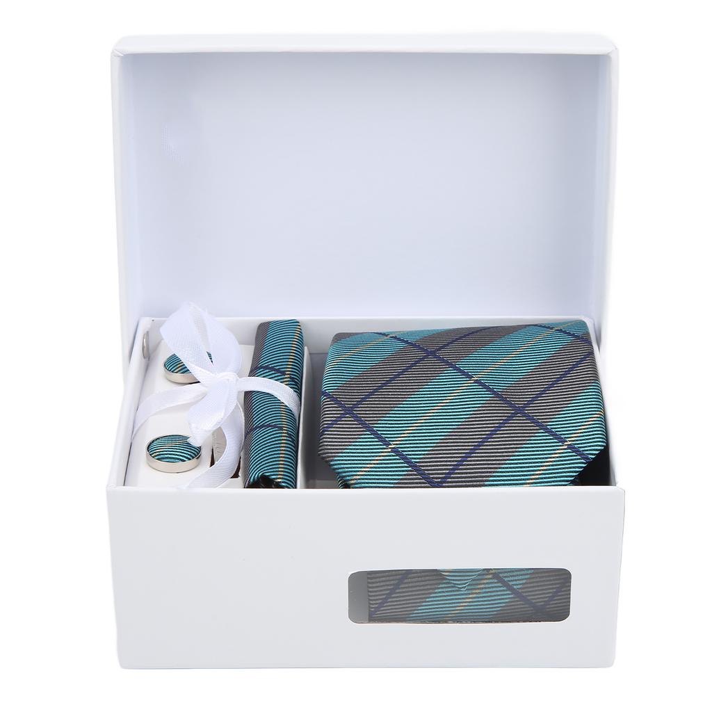 6 Piece Mens Tie Set Classic Striped Tie with Handkerchief 2 Cufflinks Tie Clip Gift Box Tie Set
