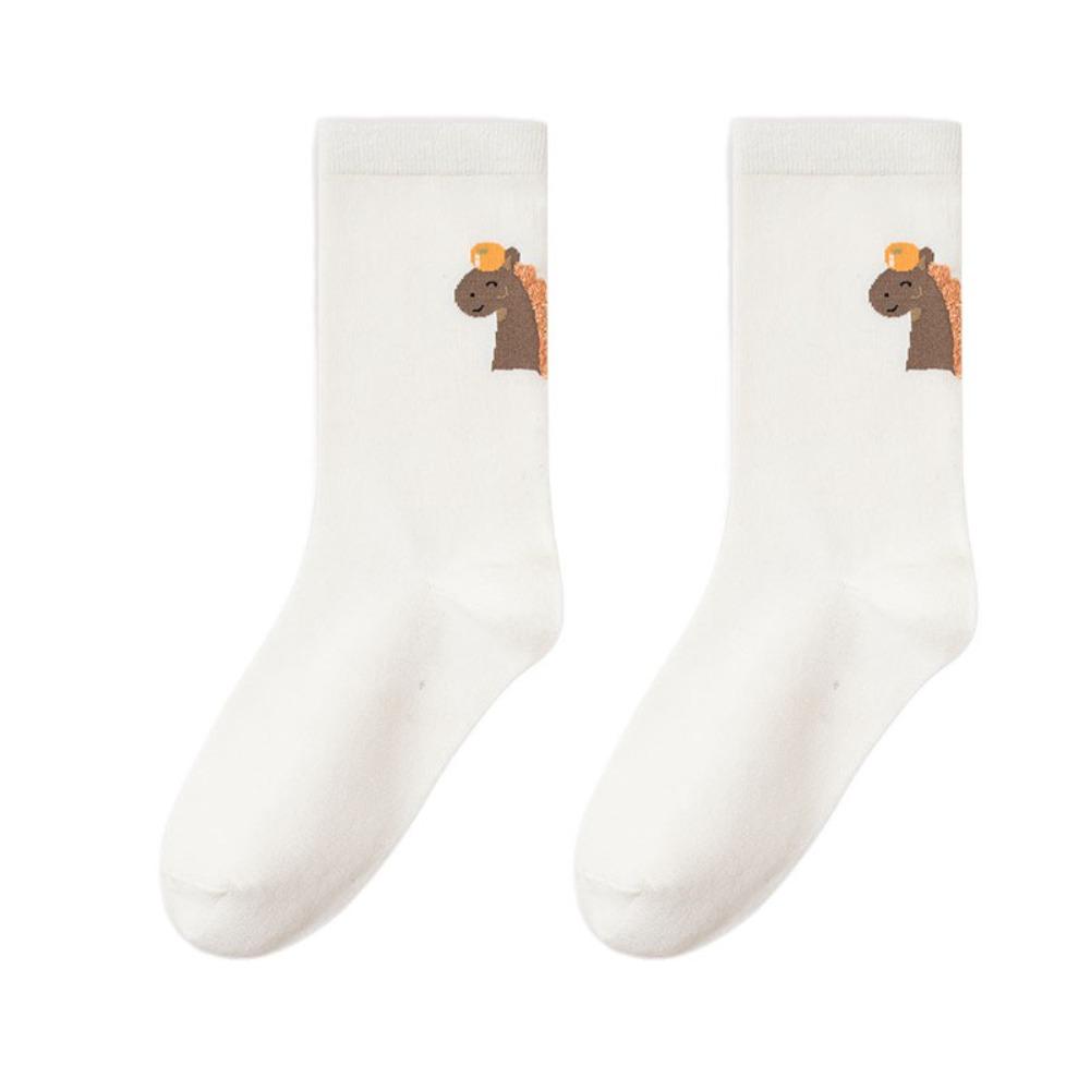 Cartoon Year of The Horse Socks Mid Calf Zodiac Year Cotton Socks Cute New Year Tube Socks Women