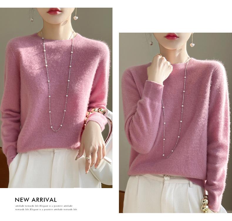 Women's Classic Round Neck Seamless Knitted Base Layer Sweater - Perfect for Autumn and Winter.