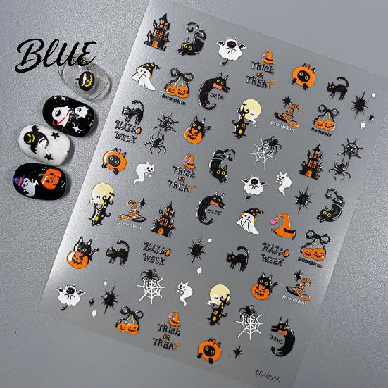 5D Embossed Nail Decals Halloween Art Stickers Skull Pumpkin Ghost Spooky Stickers Decals Waterproof Self Adhesive Manicure Decoration Decorative