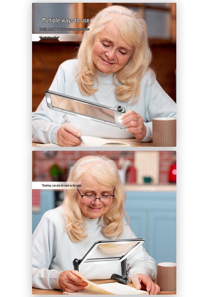LED Rechargeable Magnifying Glass with HD Large Lens and Three-Color Light for Elderly Reading and Weaving - Portable Lamp