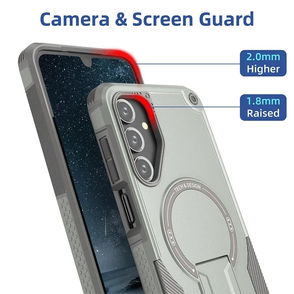 Armor Magnetic Case for Samsung Galaxy A56 A36 A26 A06 A05S A15 A14 5G4G S25Ultra Plus Magsafe Wireless Charge WIth holder Cover
