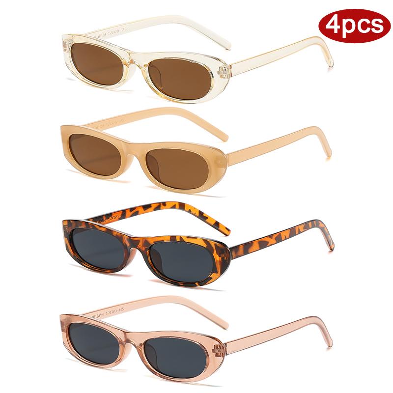 4pcs Retro Small Frame Oval Women Sunglasses Trendy Colorful Cat Eye Sun Glasses For Female Casual Shades Eyewear UV400