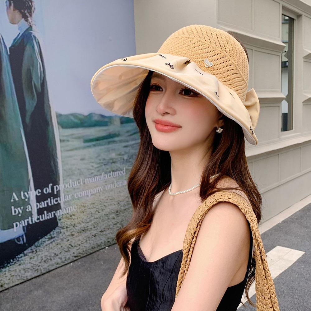 Bowknot Sun Protection Cap Topless Female Shell Hat Breathable Foldable Visor Cap  Women
