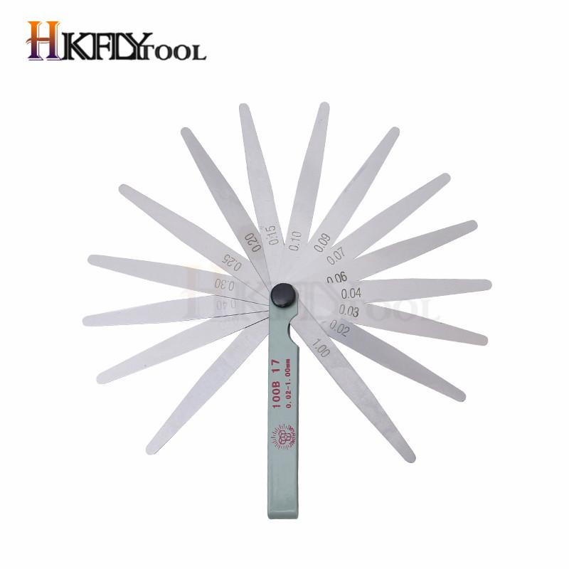 100mm Length Metric Feeler Gauge 17 Blade Gap Filler 0.02-1.00mm Thickness Measurement Layout Tool